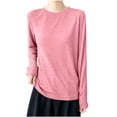 thumbnail image 2 of BRELIL Women's Fall Long Sleeve Pullover Tops Casual Loose Round Neck Sweatshirt Solid Basic Tee for Winter, Pink M, 2 of 5
