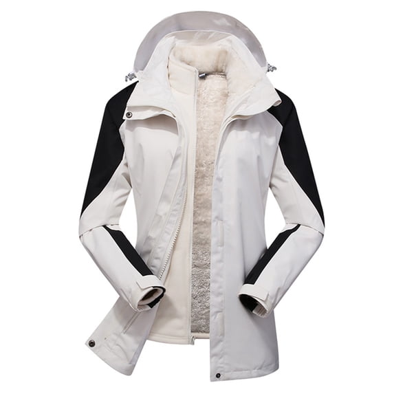 Winter Warm Coats for Women, Ladies Detachable Cap Waterproof and Windproof Jacket, Outdoor Sports Womens Jacket White S