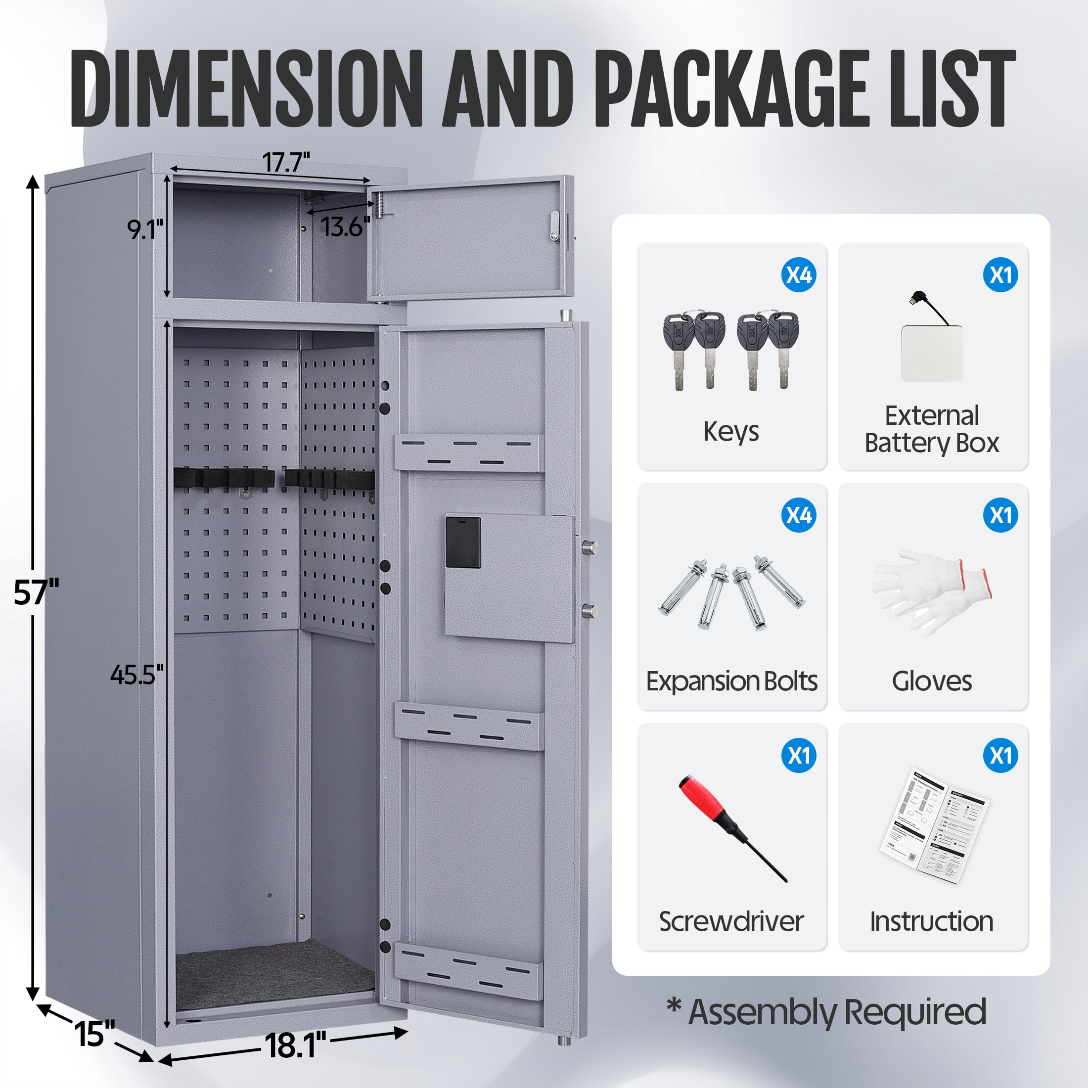 KAER 10-12 Gun Safe, Large Unassembled Rifle Safe with Digital Keypad, Gun Cabinet for Rifle and Shotgun