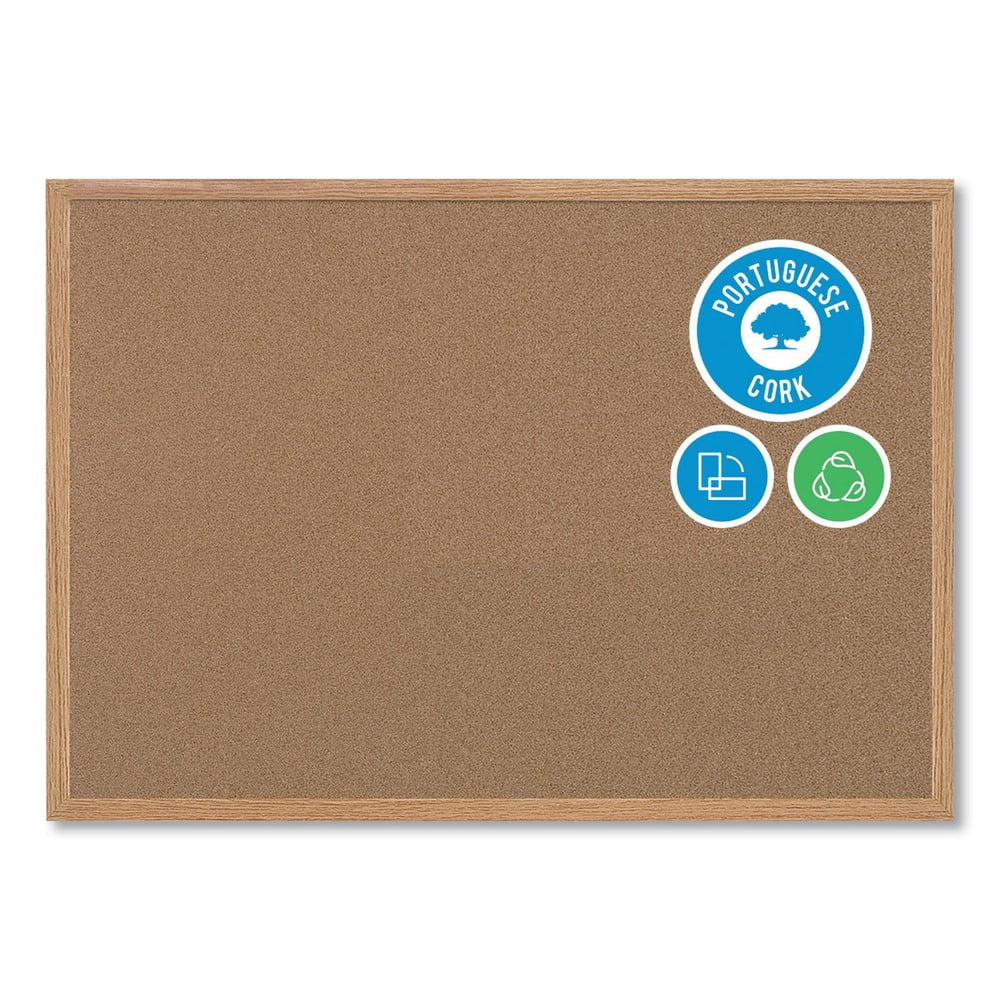 MasterVision Earth Cork Bulletin Board, 36" X 48", Oak MDF Frame