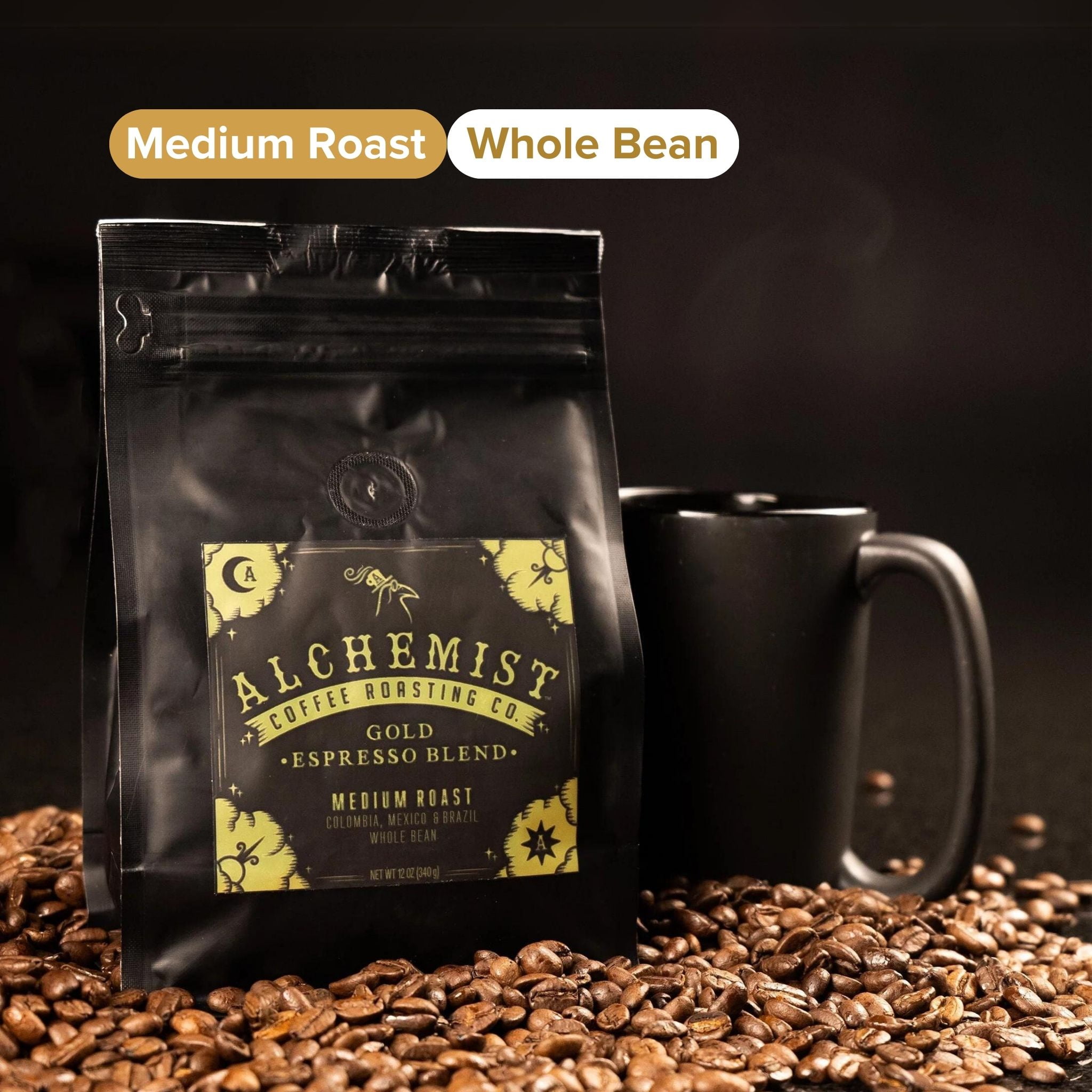 Local Alchemist Coffee Gold Espresso Blend, Medium Roast Whole Bean Coffee, 10oz