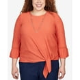 thumbnail image 4 of Alfred Dunner Womens Plus-Size Gauze Tie Front Bell Sleeve Top With Necklace, 4 of 6