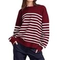 thumbnail image 7 of Sweatshirts for Women Fall Relaxed Fit Crewneck Long-sleeved Bubble Cuff Drop Shoulder Striped Leisure Cotton Pullover Pullovers(Wine,L), 7 of 7