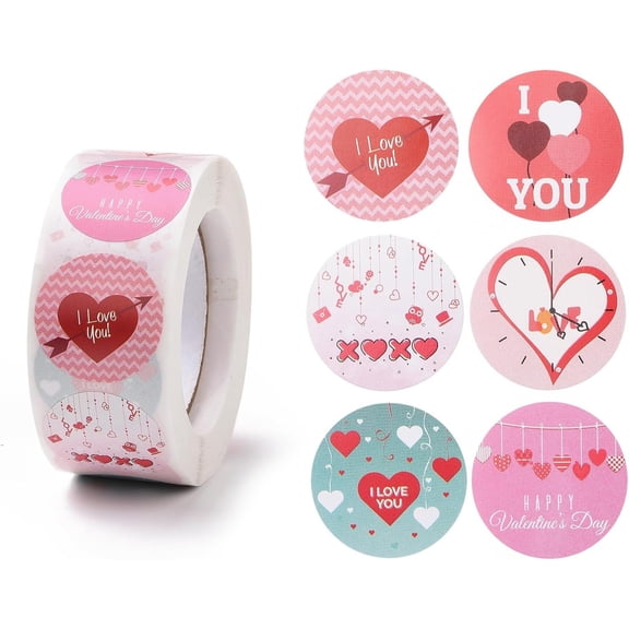 1000Pcs Valentine's Day Round Paper Stickers Adhesive Labels Roll Stickers Self Adhesive Stickers with Gift Tag for Envelopes Party Presents Decoration Valentine's Day Elegant Gifts 2rolls