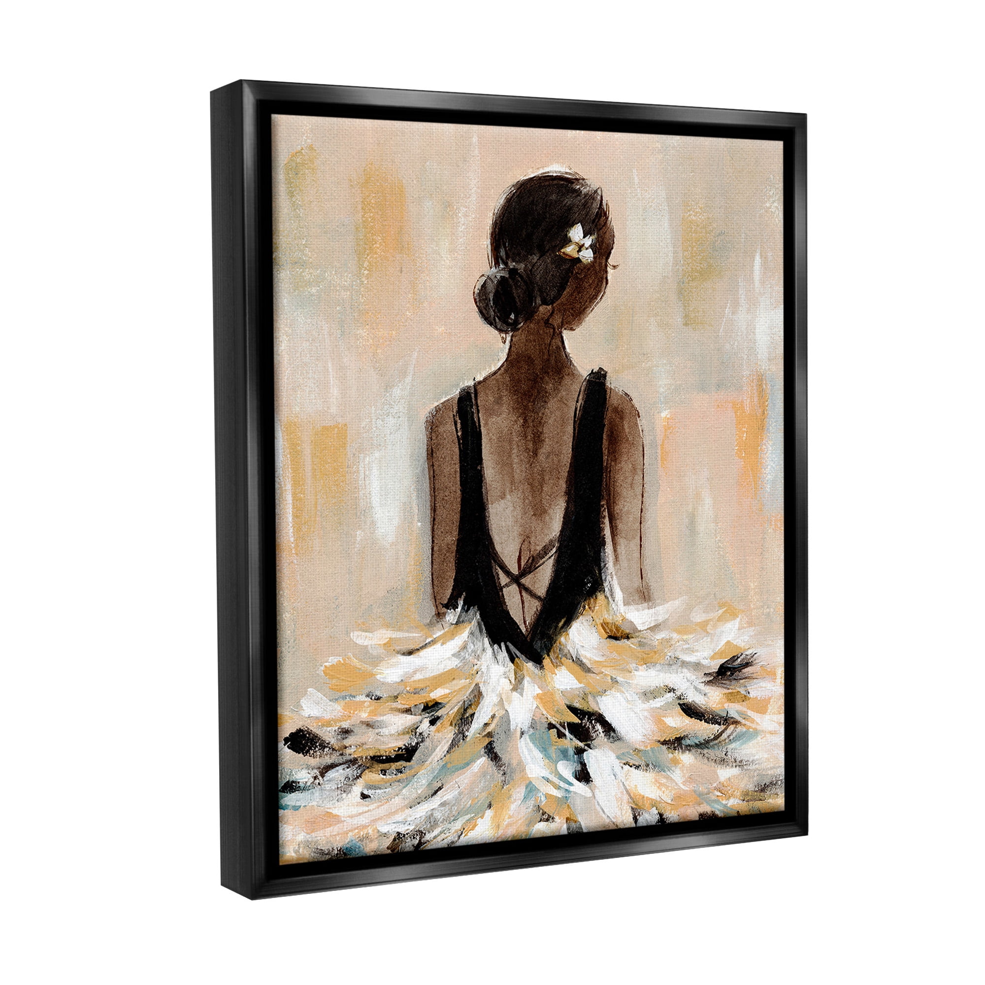Stupell Industries Ballerina in Abstract Gown Beauty & Fashion Painting Black Floater Framed Canvas Art Print Wall Art, 17 x 21