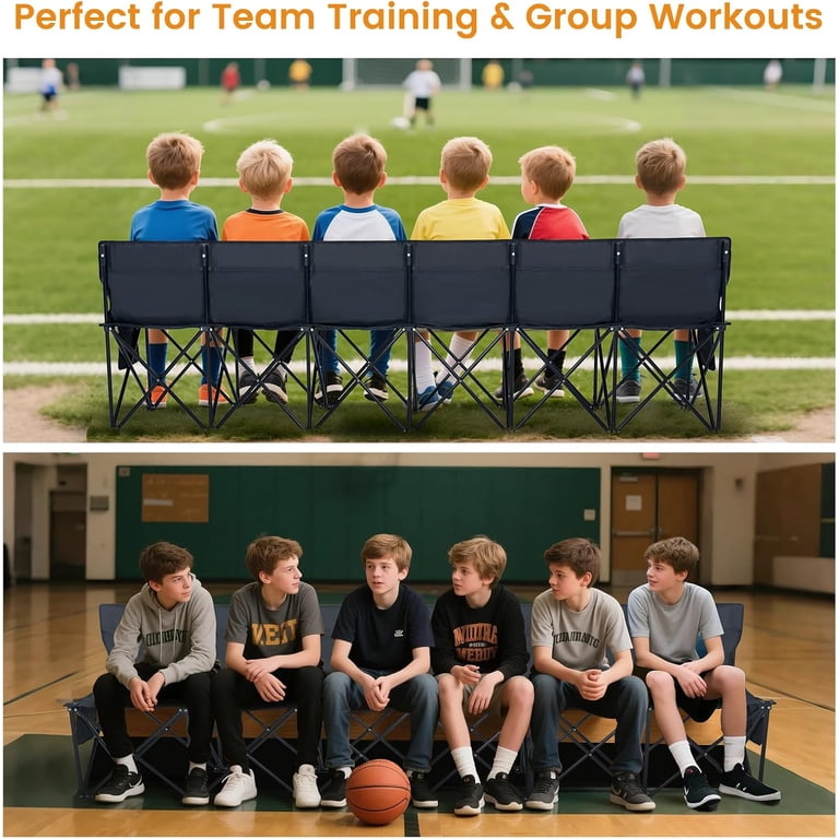 VictoryGear 6-Seat Folding Bench With 8 Pockets - Portable Sports & Camping Chair, Alloy Steel Frame