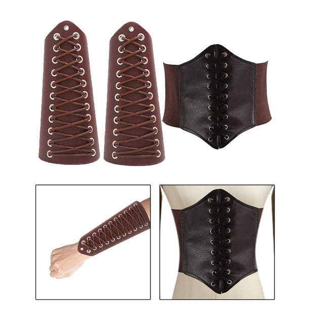 Waist Belt Corset Arm Gauntlets for Dressing up Stage Performance  Masquerade Brown 
