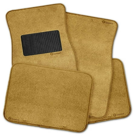 Zone Tech All Weather Heavy Duty Vehicle Floor Mats - 4- Piece Beige Full Carpet Vehicle Floor Mats Plus Vinyl Heel Pad for Additional Protection