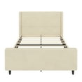 thumbnail image 4 of Newest Queen Size Corduroy Upholstered Bed Frame with 50.7" Wingback Headboard, Vertical Stripe Design & High Footboard, No Box Spring Needed, Cream Color, 4 of 6