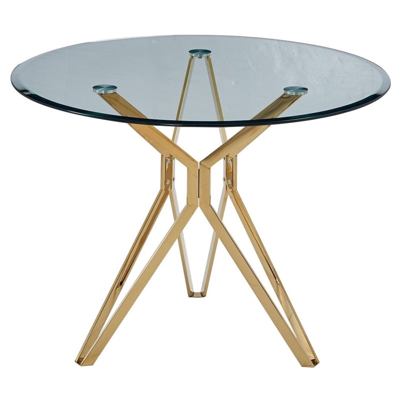 Artisan Furniture Liesl 39" Round Glass Dining Table With Gold Chrome
