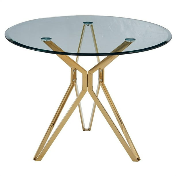 Artisan Furniture Liesl 39 Round Glass Dining Table With Gold Chrome Base Walmart Com Walmart Com