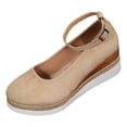 thumbnail image 5 of Rokment Women's Platform Wedge Dress Shoes Beach Vacation Stylish Casual Suede Ankle Strap Espadrilles Chunky Heeled Closed Toe Dressy Sandals Khaki Size 8.5, 5 of 5