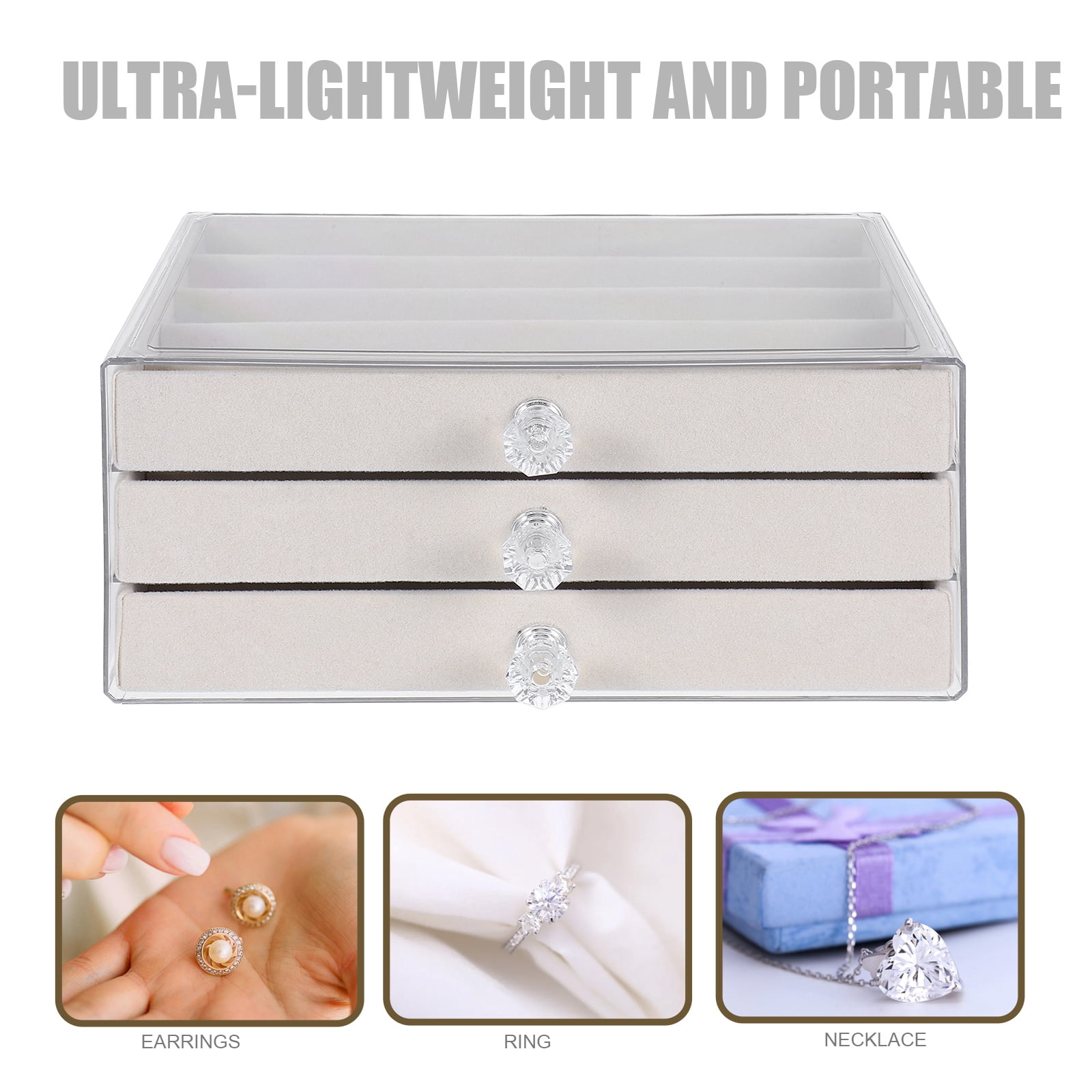 Homoyoyo Beige Jewelry Organizer Drawer Style for Easy Storage and Display, Compact Design for Necklaces and Earrings