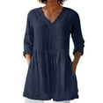 thumbnail image 2 of Baberdicy Women's V Neck T Shirts 3/4 Sleeve Solid Color Cotton Casual Summer Tees Tunic Length, Navy Xl, 2 of 5