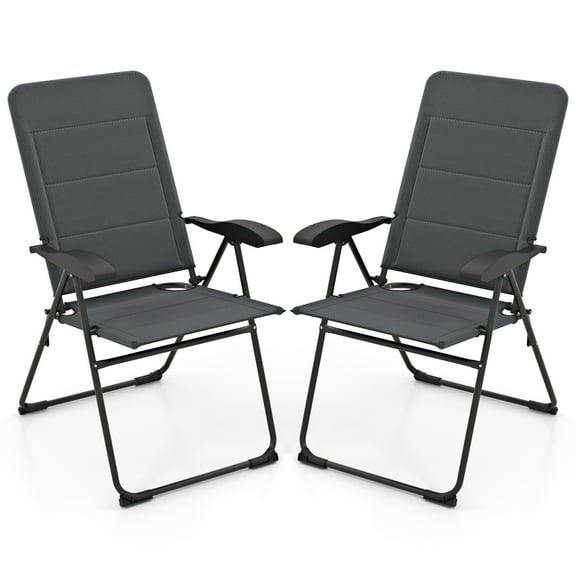 Gymax 2PCS Patio Folding Chairs Back Adjustable Reclining Padded Garden Furniture