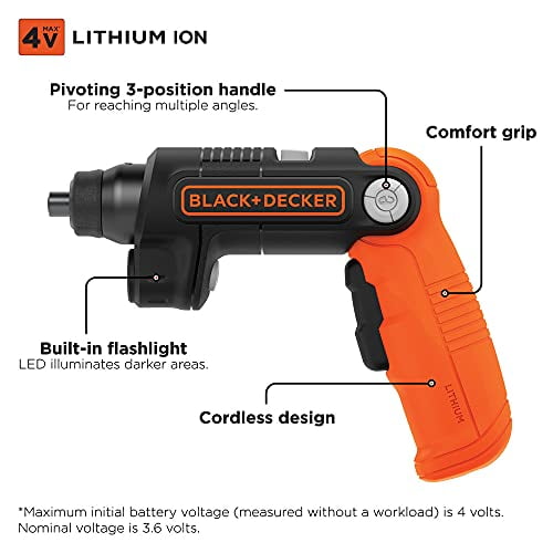 BLACK DECKER 4V MAX Cordless Screwdriver with LED Light BDCSFL20C