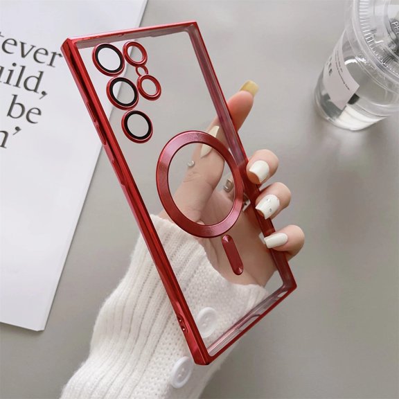 TECH CIRCLE for Samsung Galaxy S25 Ultra Case, [Full Camera Cover Protection] [Compatible with MagSafe] Magnetic Metallic Glossy Slim Clear Luxury Soft Shockproof Case for Galaxy S25 Ultra 5G,Hotred