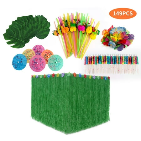 

149pcs Table Skirt Raffia Style Fringe Party Decoration Kit for Tiki Tropical Hawaii or Moana Themed Birthday