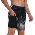 thumbnail image 2 of Balery Astronaut Standing In The Moon Bañador para hombre, shorts de playa de secado rápido con entrepierna y forro de compresión-Medium, 2 of 6