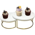 2-Piece Round Marble Cake Stand Set - 9.5 and 7.9 Inch Marble & Gold ...