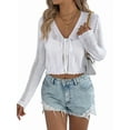thumbnail image 2 of Women'S Light-Weight Shrugs Crochet Sweaters Tie Front 3/4 Sleeve Cropped Cardigan for Spring Summer White L, 2 of 9
