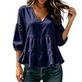 thumbnail image 3 of Loopsun Womens 3/4 Sleeve Fall Tops Fashion Solid V Neck Ruffle Puff Sleeve Shirt, 3 of 5
