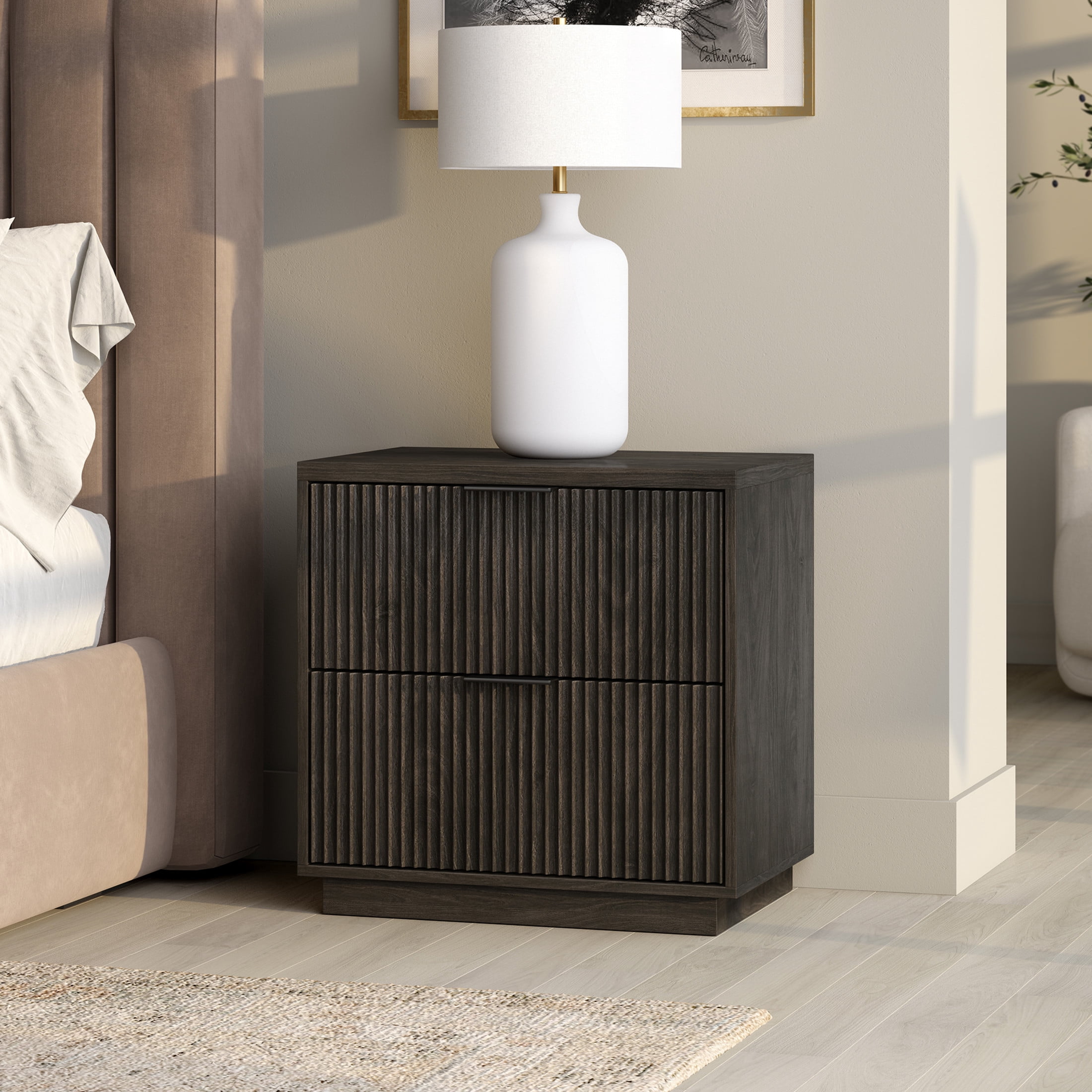 Evelyn&Zoe Modern/Contemporary 24" Wide Alder Brown Nightstand