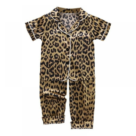 

Baby Pajamas Nightwear Girls Boys Summer Leopard Print Printing Short Sleeve Pajamas Tops Sleep Pants Night Clothes Kid Nightgown