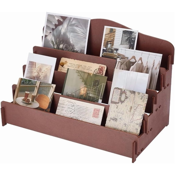 4-Tier Greeting Card Display Stands Wooden Display Case Postcard Rack Portable Sticker Displays Stand Counter Retail Displays Rack for DIY handcrafting
