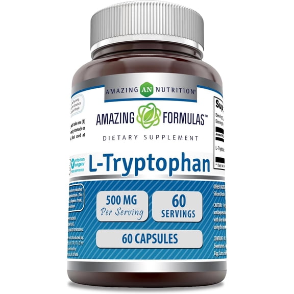 Amazing Formulas L-Tryptophan 500 Mg Per Serving 60 Capsules Supplement | Non-GMO | Gluten Free