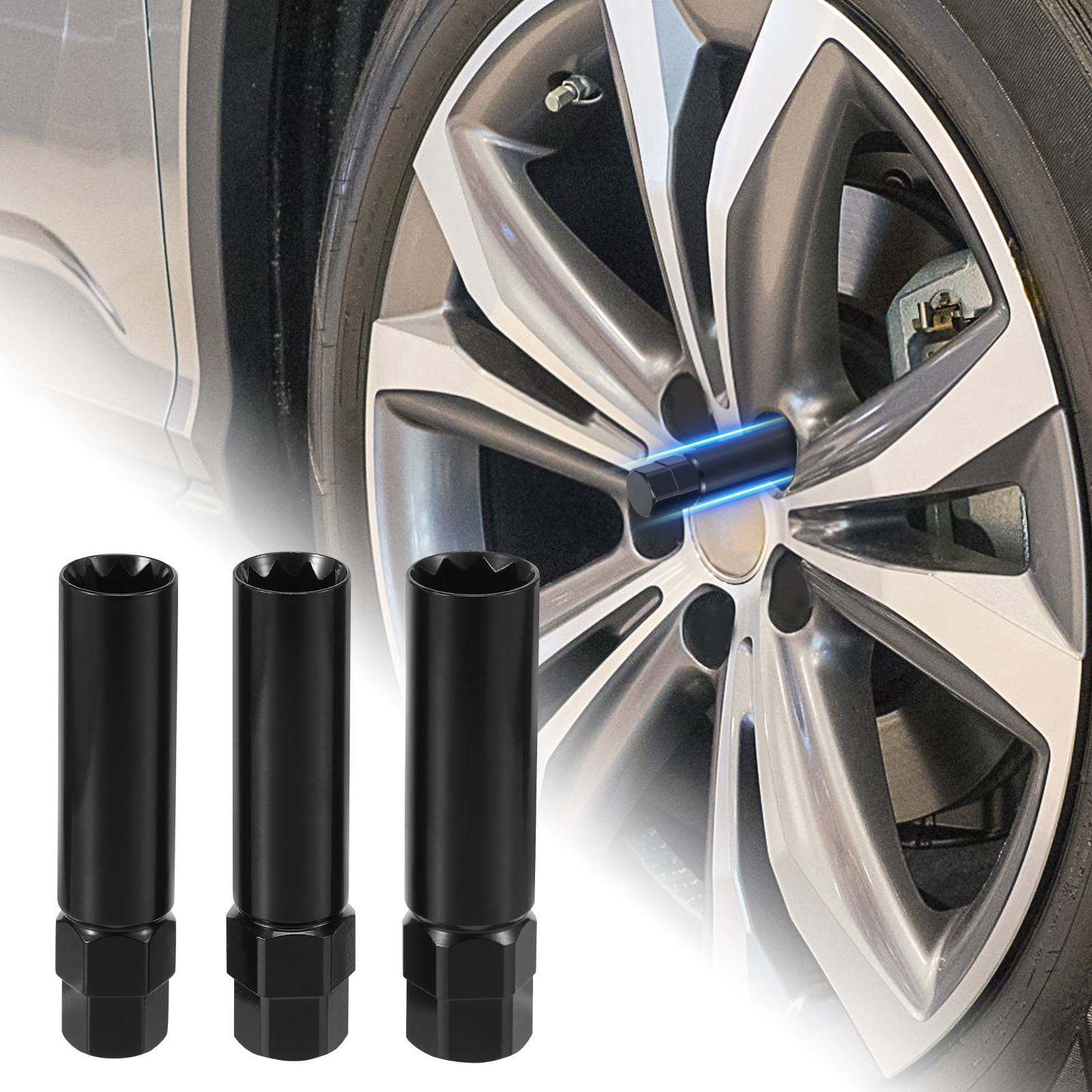 AEVXKHI 10 Spline Lug Nut Key Set, 3 Pack 10 Point Lug Nut Removal Socket for Wheel Nuts and Lug Bolts, TA20-17/19, TA20-19/21, TA23-21/22, Passenger Car/SUV/Truck Hex Drive, Alloy Steel