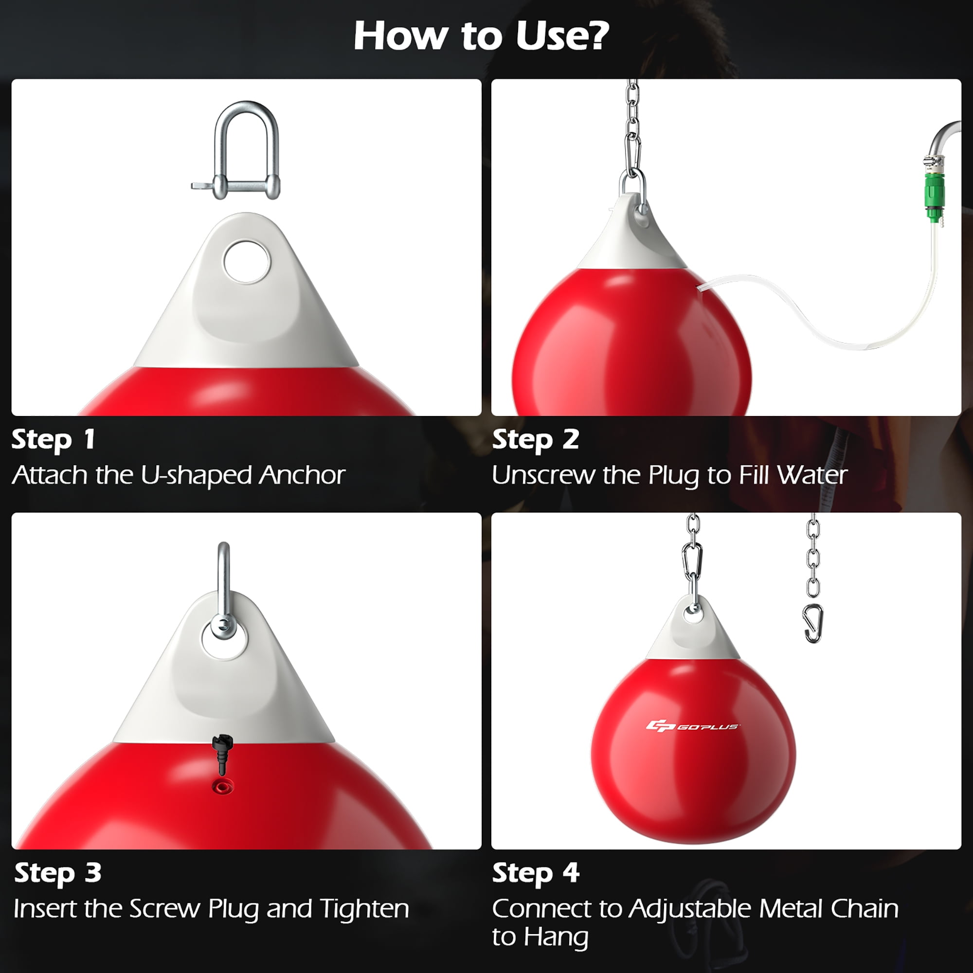 Goplus 18'' 110Lbs Heavy Water Filled Punching Aqua Training Boxing Bag Home Gym Hook Red