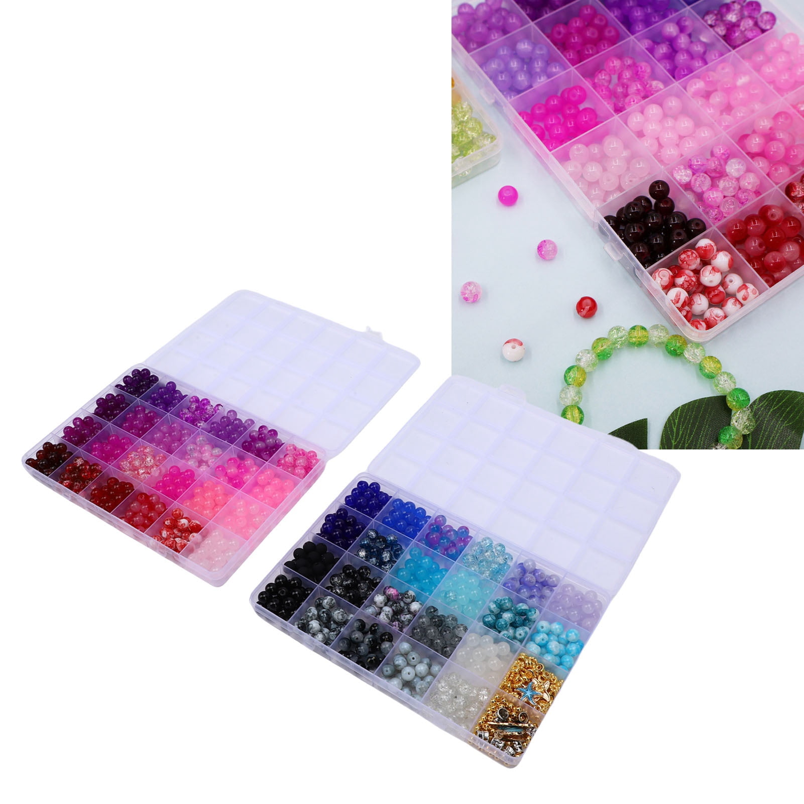 NFTIGB 1190Pcs Glass Beads Kit 48 Colors Crackle Round Bead for Bracelets Jewelry Making Earrings Necklace Crafts 8mm Spacer Bead Charms Style 3