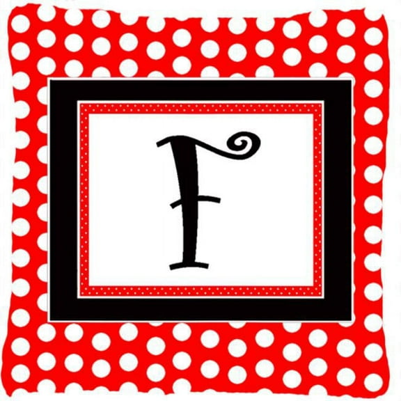 Letter F Initial Monogram - Red Black Polka Dots Decorative Indoor & Outdoor Fabric Pillow