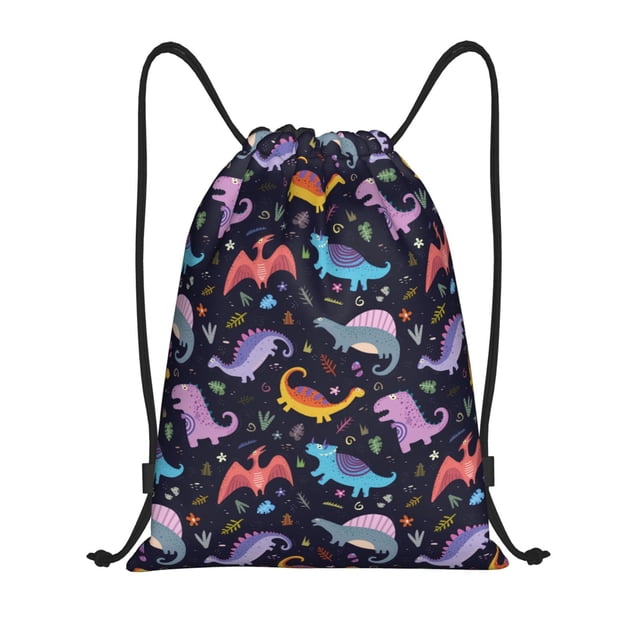 Saiise Cartoon Dinosaur Pattern Sports Drawstring Backpack - String Swim Gym Bag with Wet Proof Pocket for Women&Men-Medium
