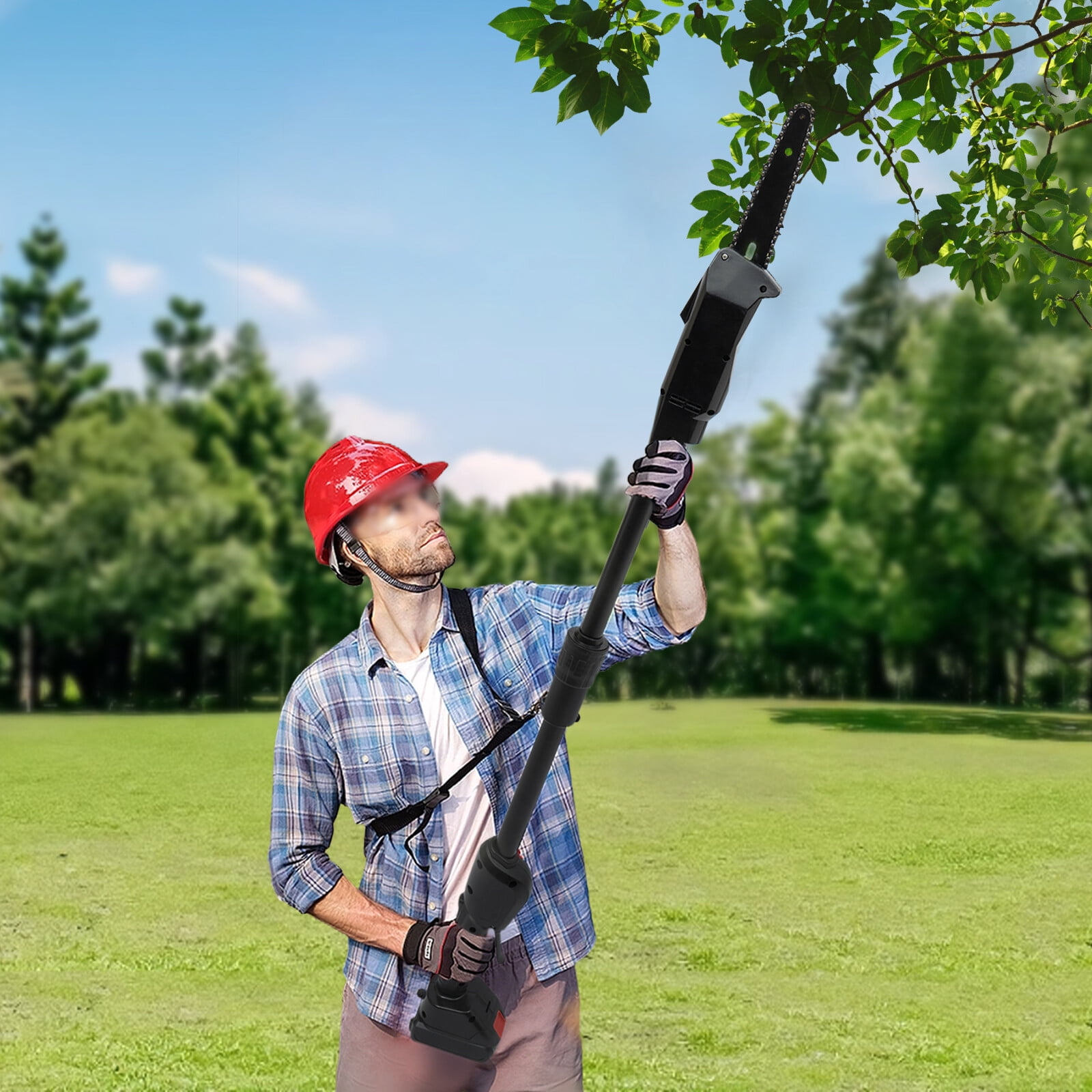 Cordless Pole Saw 552W, 4.1FT Electric Chainsaw with 1500mAh Battery and Charger, 4500RPM Variable Speed Tree Trimmer with Safety Lock, Lightweight Detachable Branch Cutter