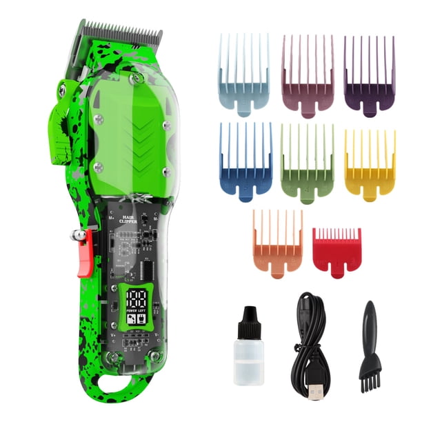 Cortapelos profesionales para hombres, cortapelos inalámbricos para corte y aseo del cabello, juego de cortapelos con pantalla LED para corte de pelo de peluquero con 8 peines cónicos que se desvanece