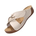 thumbnail image 2 of Zefriona Women's Summer Wedge Sandals Slip On Open Toe Metal Chain Detail Comfortable Beach Slides Beige Size 7, 2 of 9