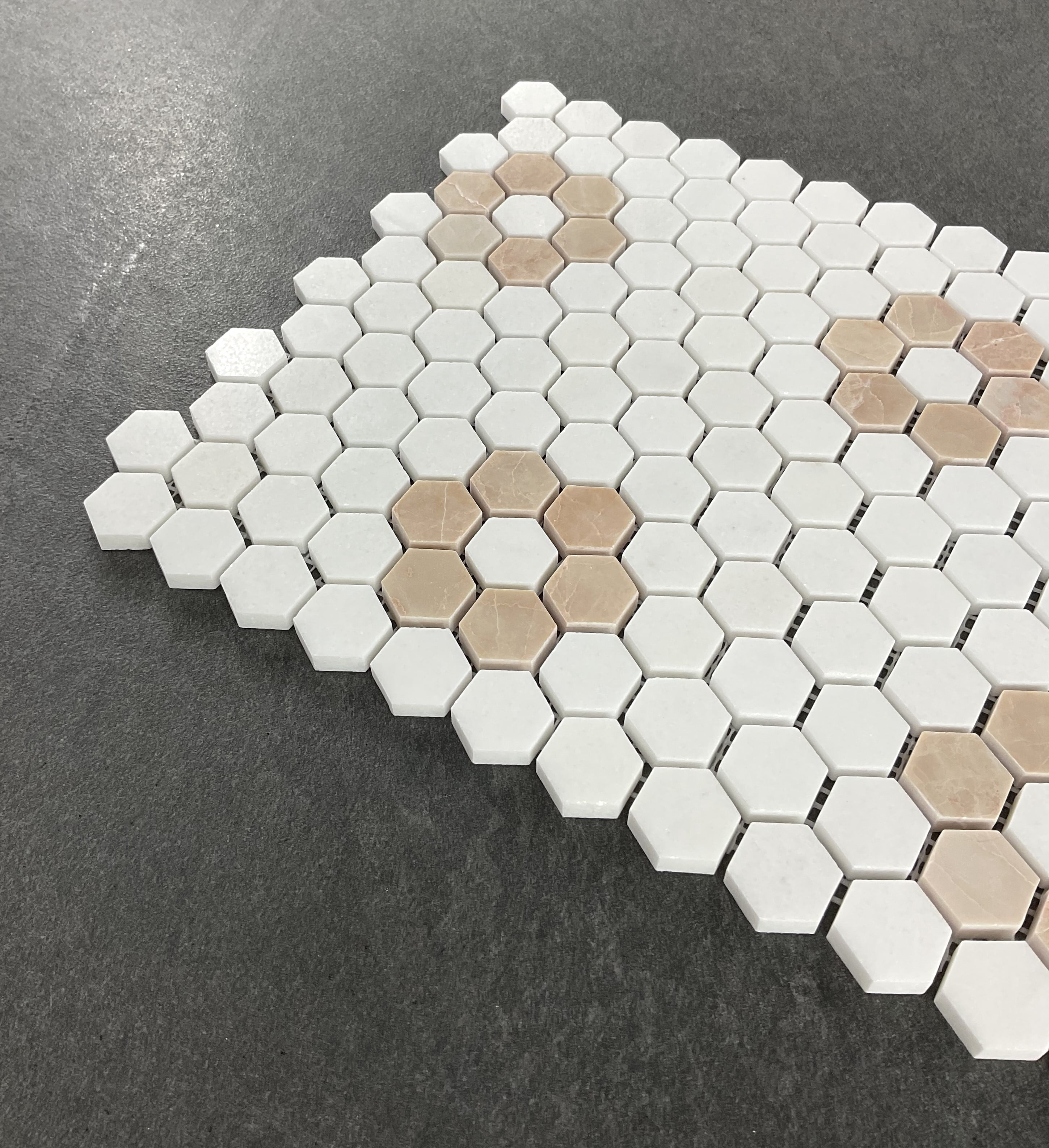Thassos White and Peach 1" x 1" Marble Honeycomb Mosaic Wall & Floor Tile - Case (10 Sheets)