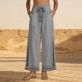 thumbnail image 2 of Tisuna Linen-Cotton Pants For Women High Waisted Wide Leg Trousers With Boho Style Comfortable Fashion Ladies Beach Vacation Loose Pants Grey Size M, 2 of 4