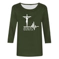 thumbnail image 4 of HOMBOM Army Green Cute Tops For Women Y2k 3/4 Sleeve Crew Neck Shirts Easter Cross Print Easter Clothes Women L, 4 of 4