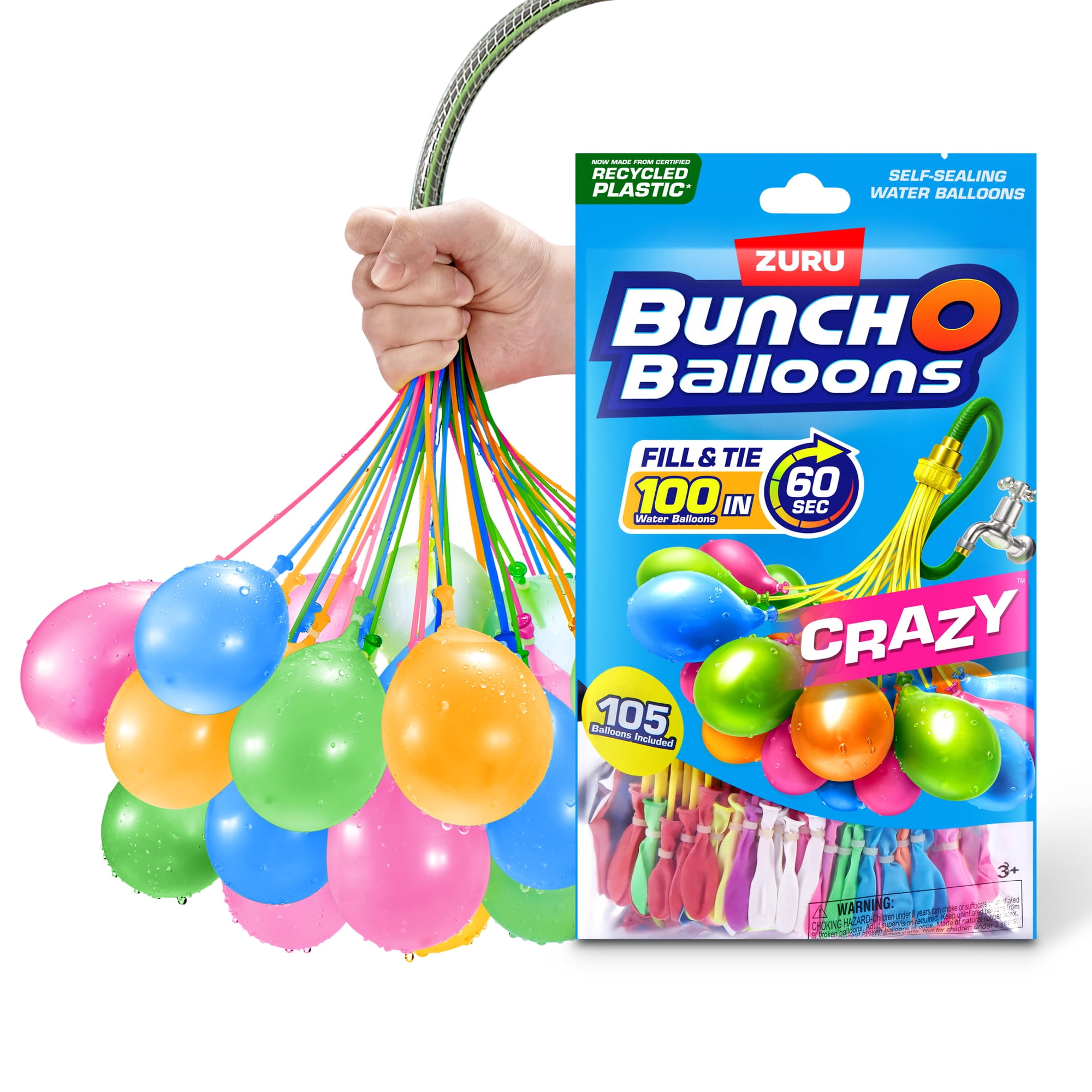 Bunch O Balloons Crazy 105 Rapid-Filling Self-Sealing Water Balloons (3 pack) for Kids, Teens & Adults Ages 3+ by ZURU