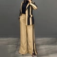 thumbnail image 4 of UAMVSH 2 Piece Blazers Outfits for Women Baggy Striped Color Block Jackets Palazzo Wide Leg Pantsuits with Pockets Lapel Business Dressy Sets(XX-LargeKhaki), 4 of 6