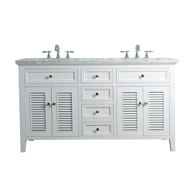Stufurhome Genevieve 60 Inches White Double Vanity w/ Shutter