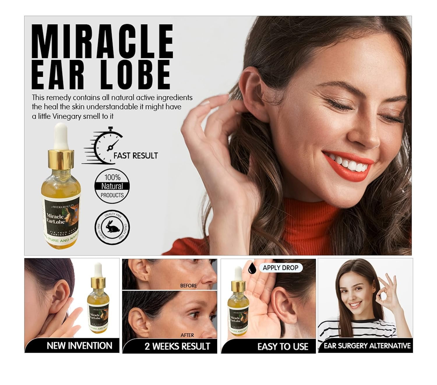Miracle Stretched earlobe Corrector shrinking oil fix torn and