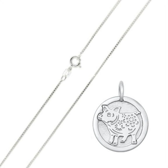 Pig Chinese Zodiac Pendant Necklace, Sterling Silver 925