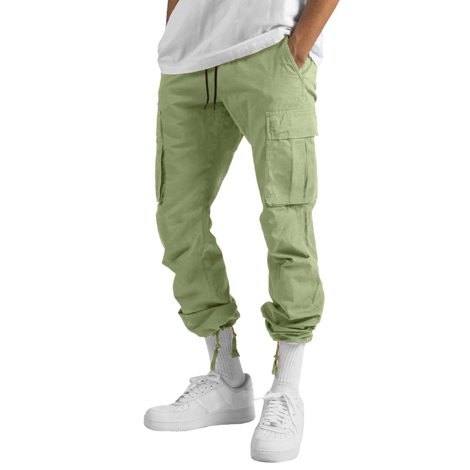 Mint Green Cargo Pants For Men Mens Casual Waist Color Sports Hat Multi  Woven Pocket Foot Rope Solid Pants Street Cargo Tie Mens Cargo Pants 