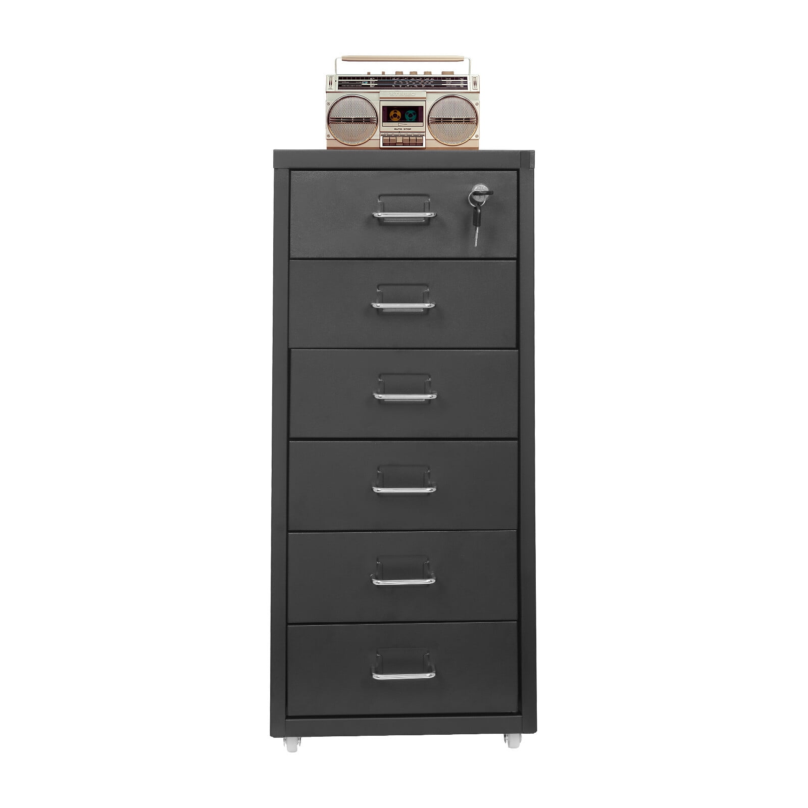 6 Drawers File Cabinet with Lock Rolling Mobile Filing Cabinet with Wheels Under Desk Vertical Filing Cabinet for Office/Home Metal Mobile Storage File Organizer for Home Office, 11*16*27in