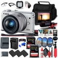 thumbnail image 1 of Canon EOS M100 Mirrorless Digital Camera with 15-45mm Lens (White) (2210C011) + 4K Monitor + 2 x 64GB Memory Card + Filter Kit + 3 x LPE12 Battery + External Charger + Card Reader + LED Light + More Canon 2210C011_EDI_4, 1 of 3