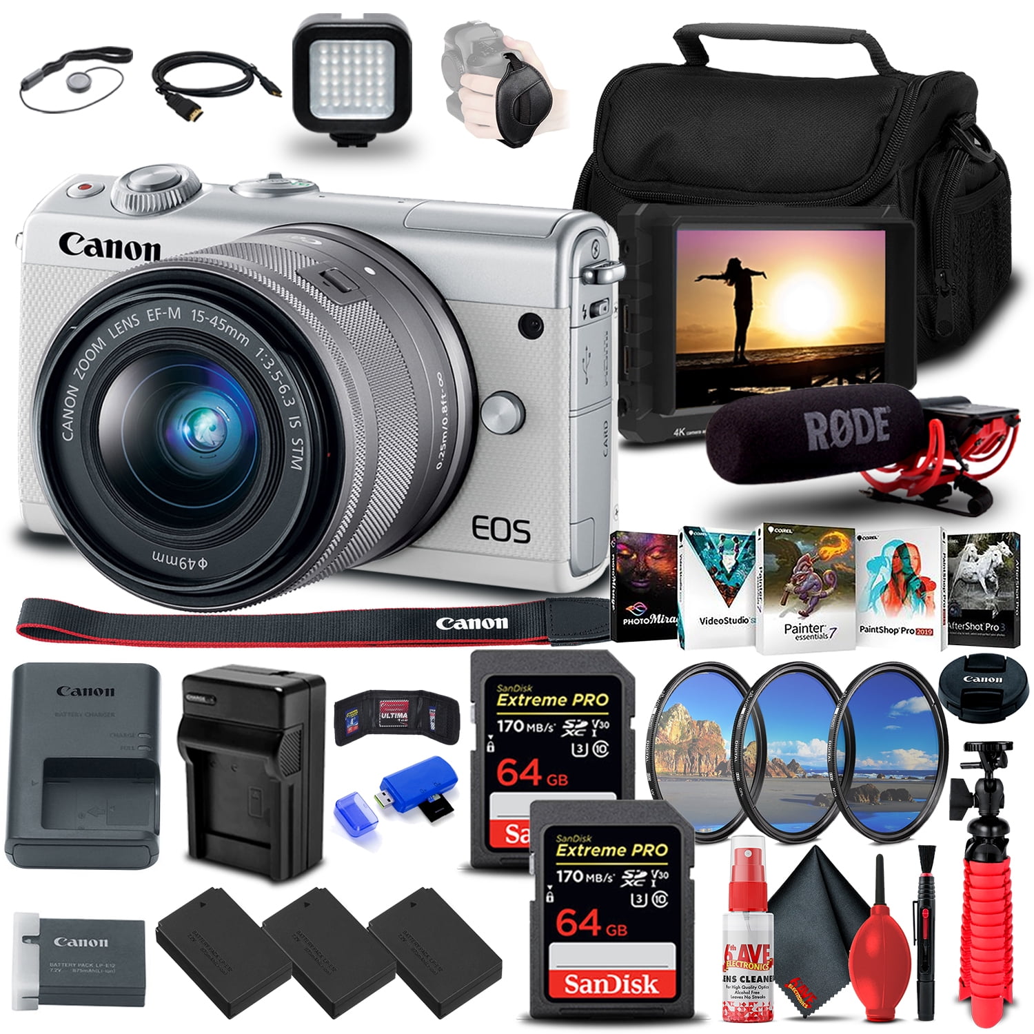 Canon EOS M100 Mirrorless Digital Camera with 15-45mm Lens (White